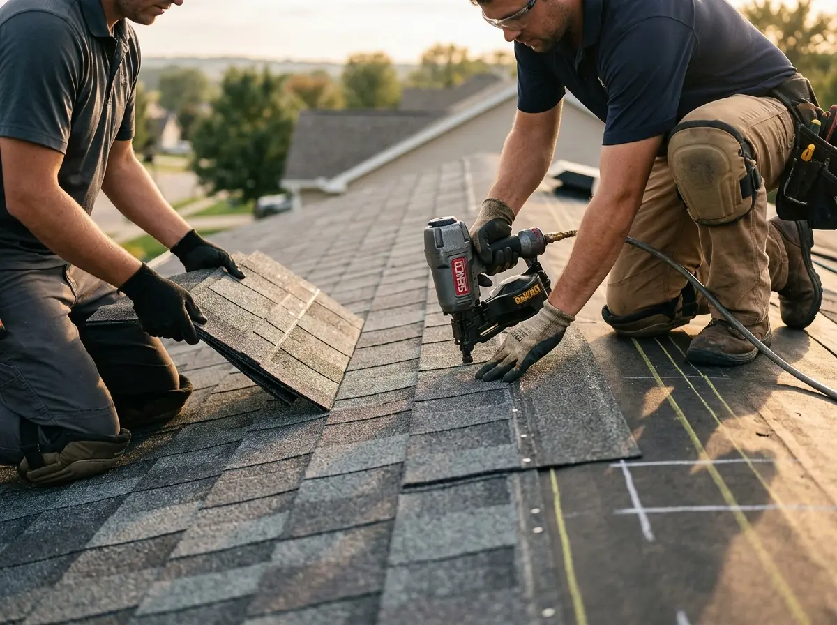 Professional roofer working on a residential roof in West Vero Corridor